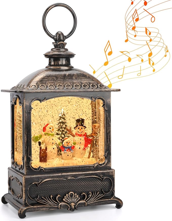 Christmas Snow Globe with Snowman, Glittering Lighted Battery Operated & USB Powered, Snowman Family Snow Globe Lantern for Christmas Home Decoration and Gift