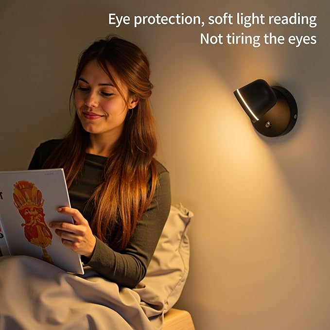Aisilan Wall Sconce, Hardwired Touch Dimmable Wall Light with 3 Color Temperatures, Adjustable 7W LED Wall Lamp CRI97, Modern Black Aluminum Sconce for Bedroom Bedside Hallway