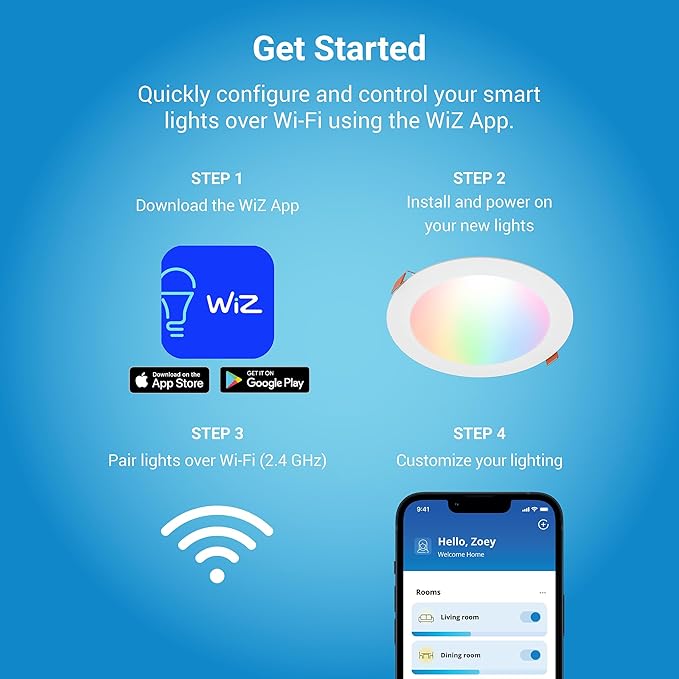 HALO 4” Smart Wi-Fi Slim Canless Recessed LED Downlight Powered by WiZ Pro, Dimmable Full Color with Smart Home Integration - HLB4069WZRGBWMWR