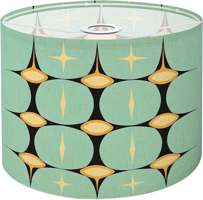 Drum Lamp Shade Mid Century Vintage 1950s Modern Retro Atomic Pattern Geometric Lampshades for Floor Lamps Table Lamp Pendant Light 8.9"x11" Linen Lamp Cover Replacement Large Lamp Shade