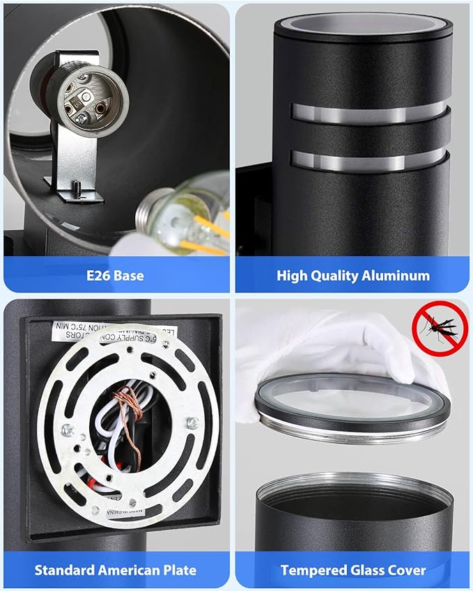 Dusk to Dawn Outdoor Lighting 2 Pack, Modern Outdoor Wall Lights Black Exterior Lighting Fixtures Wall Mount with E26 Base, Waterproof Outside Sconce Lights for House Porch, Bulbs Include