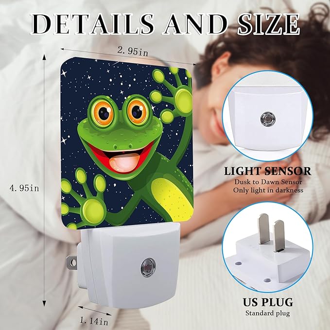 Funny Frog Night Light, Plug-into Wall Nightlight Lamp with Dusk to Dawn Sensor, Led Lamp 0.5W Energy Efficient for Boys Girls Adults Home Decor