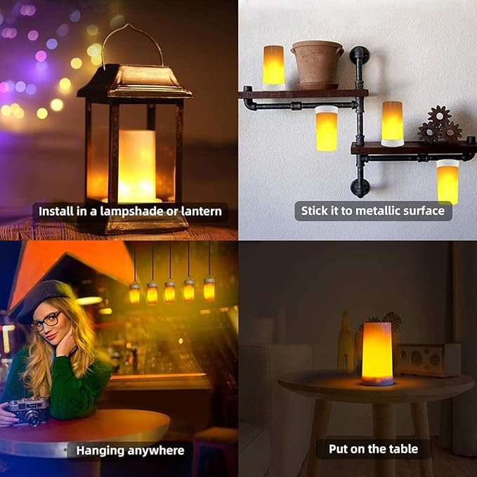 LED Flame Effect Light, USB Rechargeable Outdoor Flame Table Lamp Waterproof Dimmable 4 Modes Lantern with Gravity Sensing Effect IR Wireless Remote&Timer, For Halloween Room Party Bar Decor
