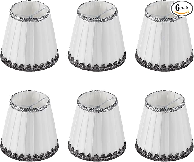 6 Pack White Linen Pleated Empire Clip-On Lampshades, 5.5" Top x 3.6" Bottom x 5.2" Height, Small Lamp Shades for Chandelier, Candle Wall Light Replacement
