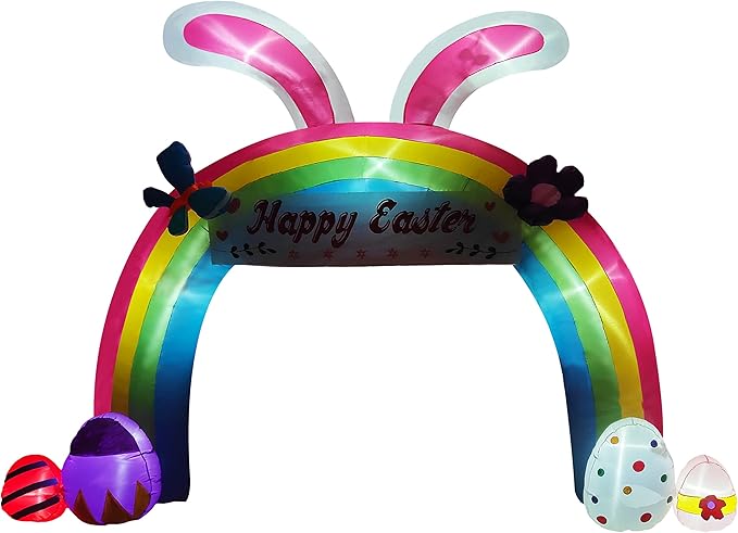12ft Eeaster Inflatable Archway Decors with Built-in LED Easter Bunny Easter Eggs Archway for Easter Day/Outdoor/Yard/Lawn/Patio/Garden