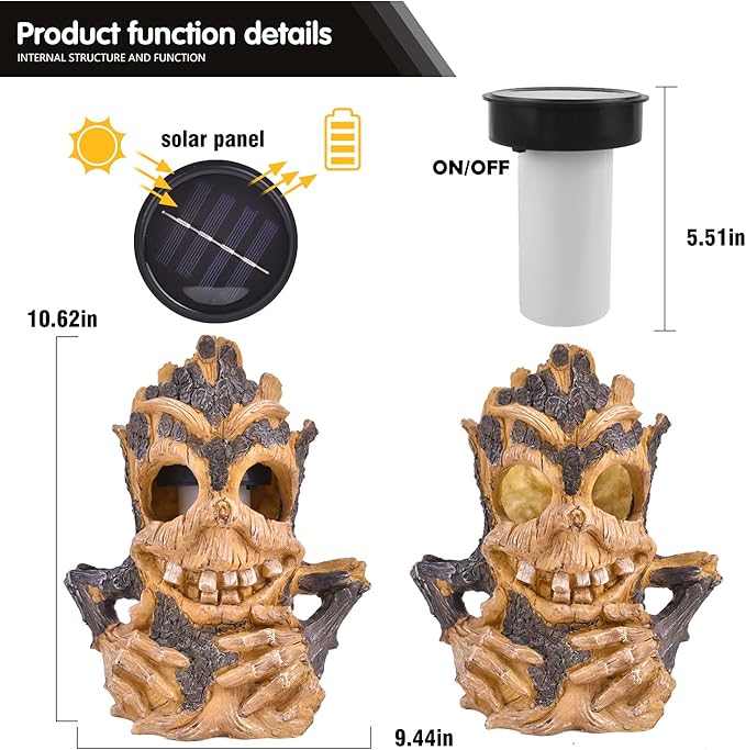 Solar Light Outdoor Waterproof, Garden Statues Tiki Decor Halloween Solar Lanterns, Tree Stump on Fire Flickering Flame Light Waterproof for Table, Yard, Garden, Patio, Pathway, Holiday