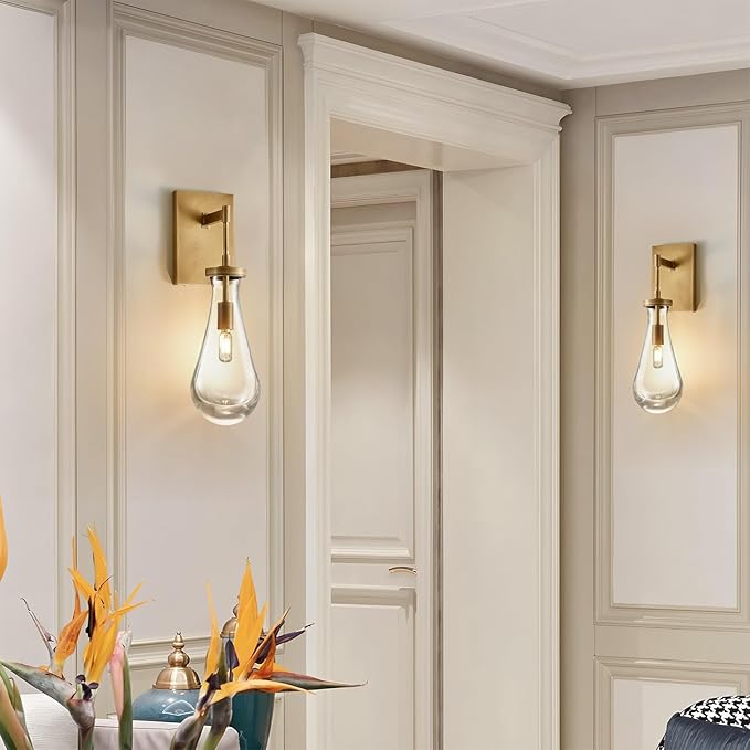 17" L Wall Sconces Set of 2, Morden Wall Lights Fixtures Bathroom Vanity Light Raindrop Wall Brass Sconce for Living Room,Bedroom,Hallway,Stairs,Indoor