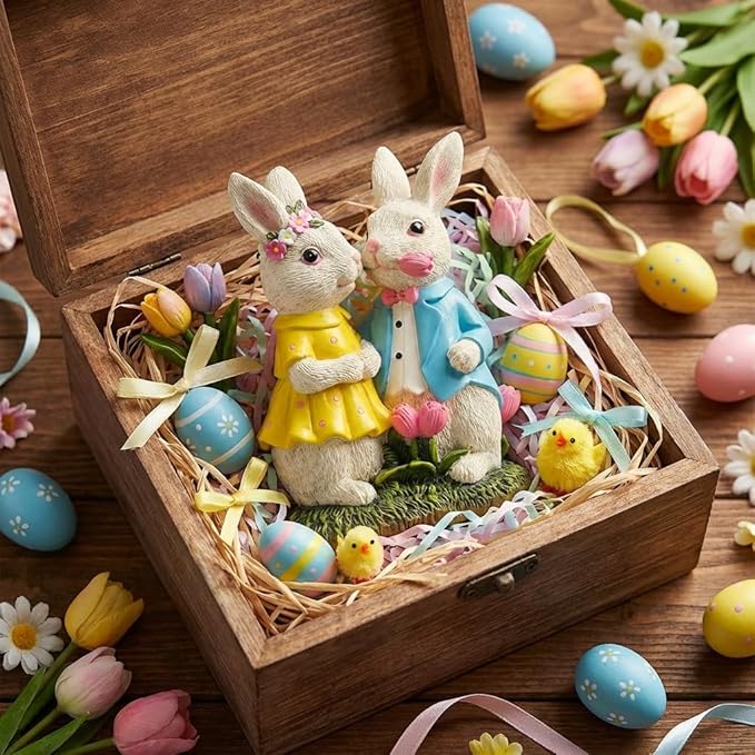 TERESA'S COLLECTIONS Easter Decorations Outdoor with Solar Lights, 8'' Lighted Easter Bunny Decor, Spring Easter Decor for Entryway Planter Mantel Tabletop Ideal Easter Gifts