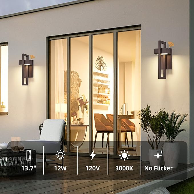 tewei LED Outdoor Wall Sconce Dusk to Dawn Outdoor Lighting, Modern Exterior Lighting Fixtures, Brown LED Front Porch Lights Outside Wall Mount Lights for House, Hallway, Warm White 3000K, 1 Pack