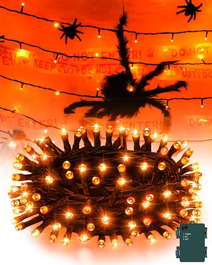 Halloween String Lights Battery Operated, Orange Fariy Lights with Timer Waterproof 9.8ft 30 LED Halloween Decorations for Outdoor Indoor Patio Party Garden Yard Decor