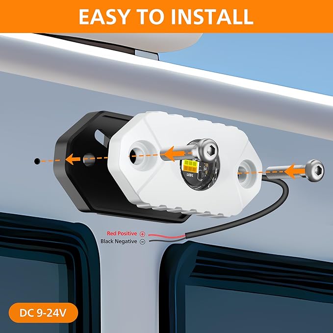 RV Lights Exterior White/Amber LED Aluminum Porch Light 12V IP68 Waterproof Campers Awning Lamp Replacement Kits for Trailers Truck Motorhome Travel Vehicles 4 PCS
