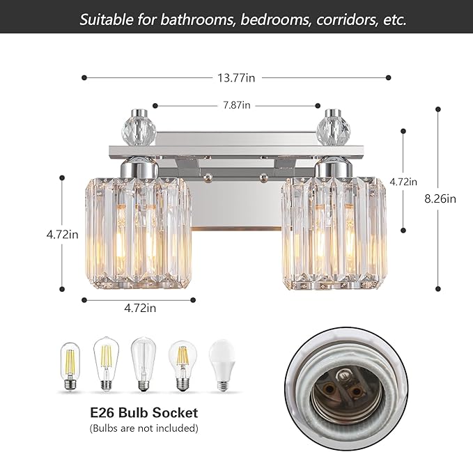 Chrome Bathroom Vanity Lights Crystal Vanity Light Bathroom Lighting Fixtures 2 Light Modern Vanity Lighting Fixtures