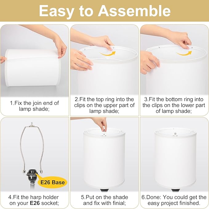 White Linen Tall Drum Lamp Shades Set of 2, 10"Top x10" Bottom x 13"High, Lampshade Replacement for Table Lamp Floor Lamp, Natural Linen Lampshades, Spider, Harp Holders Included, Easy Assembly