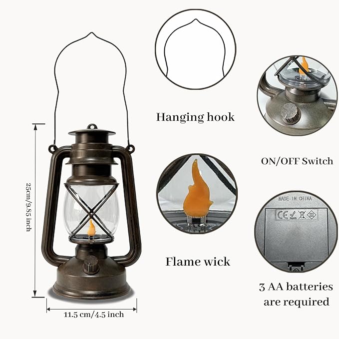 2 Pack LED Vintage Lantern Battery Powered Lanterns with Flame Wick Waterproof Camping Lamp Vintage LED Flame Lamp Hanging Lantern Lights Landscape Patio Garden Pathway Decor for Indoor/Outdoor Use