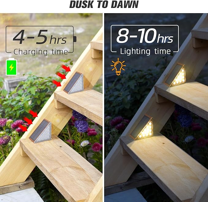 NIORSUN Outdoor Stair Lights 16 Pack, Solar Step Lights IP67 Waterproof with 13 Bright LEDs, 3000K Warm White, Auto On/Off, Triangular Design for Steps, Deck, Patio, Yard, Porch, Sidewalk