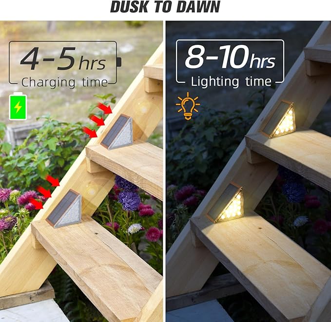NIORSUN Outdoor Stair Lights 6 Pack, Solar Step Lights IP67 Waterproof with 13 Bright LEDs, 3000K Warm White, Auto On/Off, Triangular Design for Steps, Deck, Patio, Yard, Porch, Sidewalk