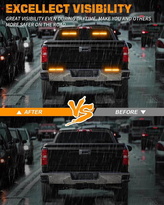 XRIDONSEN Amber Strobe Lights 2x10.7 inch 24 LED Emergency Light Bar Warning Flashing Safety Dash Side Window Front/Rear windshield Lights Grill Surface Mount for Plow Trucks Construction Vehicles Car