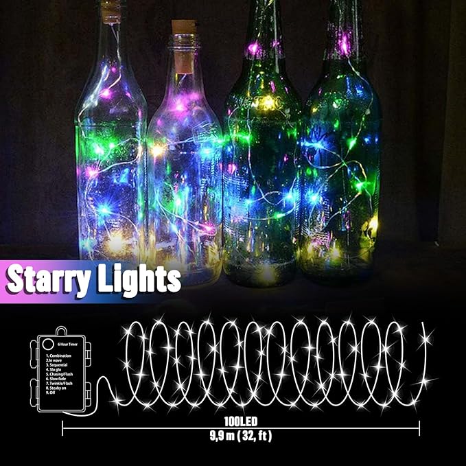 LAMPHOME 100 LED 33FT Multicolor Fairy Lights Battery Operated with Remote, Mini Starry String Lights Multi Functions & Timer,Twinkle for Christmas Home Bedroom Wedding DIY Centerpiece Decor