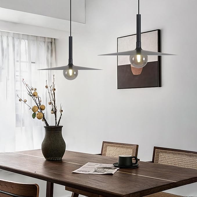 KCO Lighting Black Cone Pendant Lights Kitchen Island Large Single Farmhouse Pendant Light Rustic Dome Pendant Light Fixtures Smoked Glass Pendant Light for Bedroom Hallway