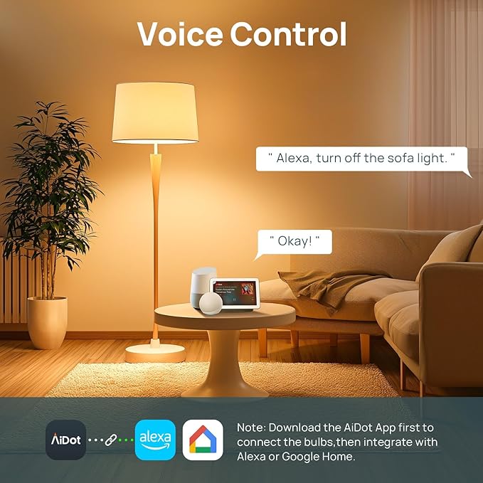 Linkind Smart Light Bulbs 6-Pack A19 E26, Tunable White 2700K-6500K (CRI>90), Works with Alexa & Google Home, 2.4GHz Wi-Fi & Bluetooth, 800LM 60W Equivalent