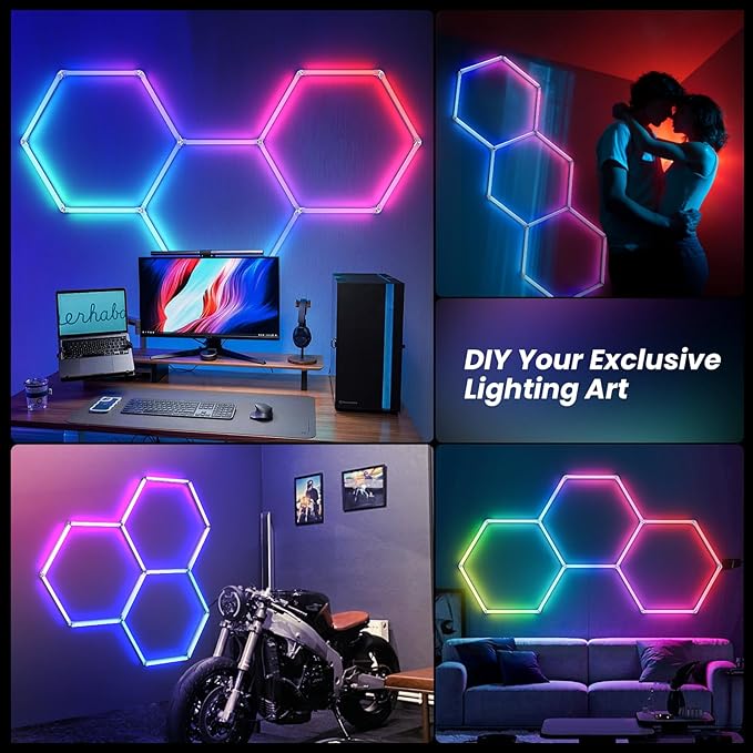 RGB Hexagon LED Light 3-Grid | Hexagon Garage Lights | 356 Color Modes | Music Sync | Smart App & Remote Control | Gaming Room Garage Bedroom Lighting