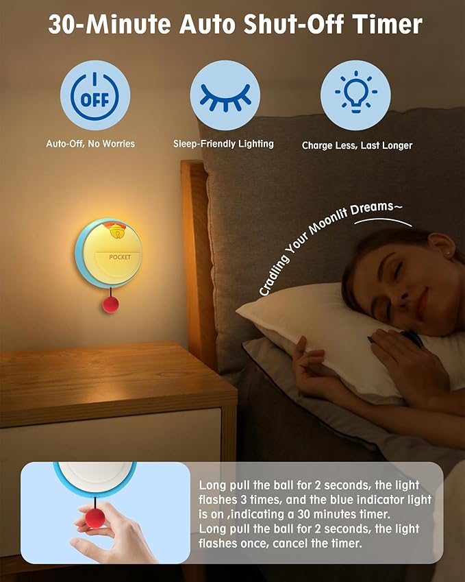 Wall Night Light for Kids, 3 Levels Dimmable Nursery Nightlight with Timer, Rechargeable LED Touch Wall Lamp for Room Decor, Silicone Squishy Light, Cute Anime Lamp Holiday Gifts for Girls & Boys