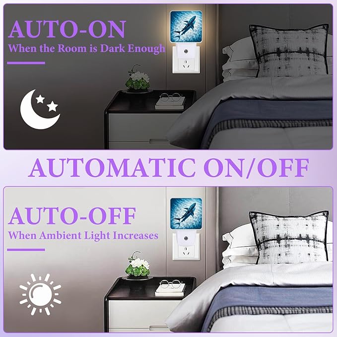 Floating Shark Night Light,Sea Animals Night Lights Plug into Wall,Led Lamp for Stairway/Hallway/Bedroom 0.5W Nightlight Sleep Friendly