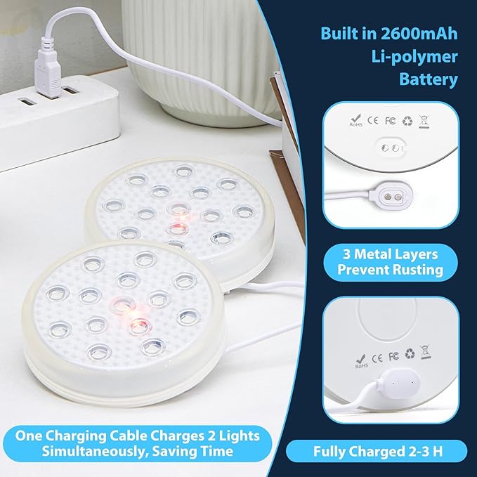 4-Pack Rechargeable Pool Lights with Remote, 16 Color IP68 Waterproof LED Lights for Inground/Above Ground Pools, Hot Tubs - 3 Mounting Options (Magnet/Glue/Suction)