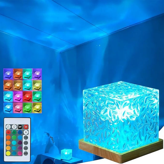 Aurora Ocean Wave Lights Projector No Wiring, Touch Cube Color Changing Light with 16 Colors 4 Modes Dimmable Cordless Mood Lamp for Shower, Northern Light for Bedroom Bathroom, with Remote (Large)