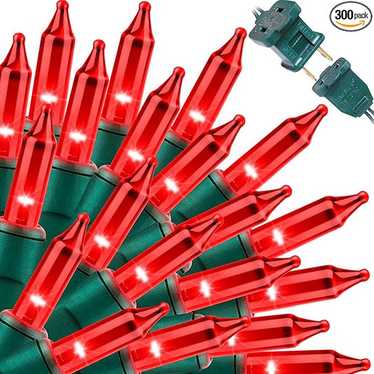 LAMPHOME Red Valentine's Lights, 300 Lights 63.8ft(2pk of 150L) Incandescent Mini Christmas String Lights, Waterproof Red Lights for Indoor Valentine's Day Garland Birthday Wedding Party Xmas Tree