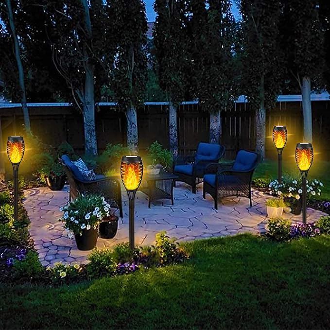 8 Pack Solar Outdoor Garden Lights, Solar Tiki Torches Lights with Flickering Flame for Garden Decorations, Waterproof LED Torches Light for Outside Patio Yard Decor