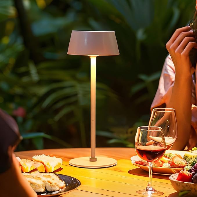 Outdoor Table Lamp,Rechargeable Cordless Shower LED Table Lamps,Portable 2200mAh Battery Waterproof Desk Light,Dimmable 3 Color Stepless Table Light,Wireless,Cafe/Dinner/Patio/Restaurant