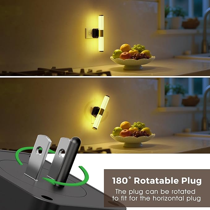 L LOHAS LED Night Lights Plug into Wall, RGB Color Changing Night Light for Kids, Acrylic Rotating Nightlight Dimmable with Light Sensor, for Bedroom Bathroom Hallway Children Christmas Party, 2 Pack
