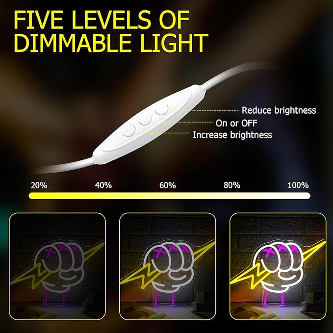Lightning Hand Neon Sign for Wall Decor Dimmable Holding Neon Light Sign Lightning Bolt LED Sign for Teens Kids Bedroom Living Room Birthday Party Game Room Man Cave Decoration Gift