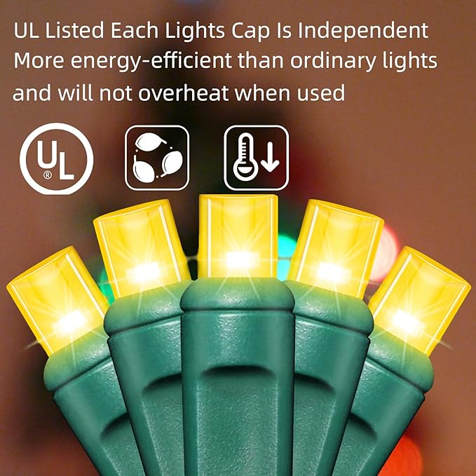 LAMPHOME 50LED String Lights,LED Christmas Lights,6" SPACING,Green Wire,Yellow Colour,Commercial Grade