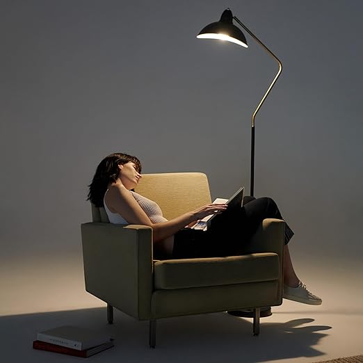 Brightech Swoop 69 in. Classic Black Industrial 1-Light Adjustable LED Floor Lamp with Black Metal Bowl Shade FL-SWP-BLK