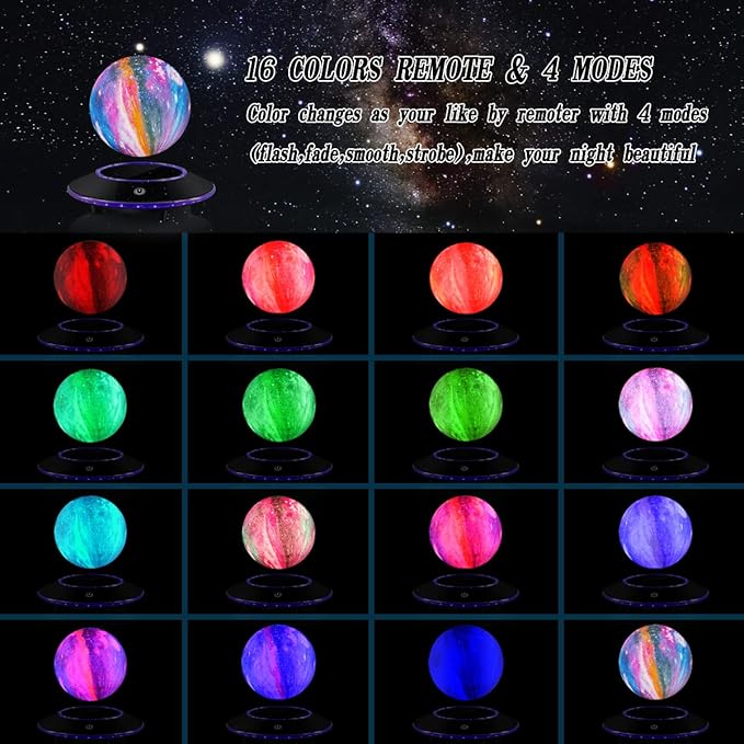 VGAzer Lunar Motion LED Levitating Moon Lamp, 3D Illusion Night Light with Remote Control, Dimmable 16 Colors Lights for Kids Adults (16 Colors Galaxy Moon)