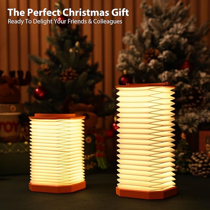 Portable Paper Lamp,White Accordion Desk Lamp,Japanese Lanterns lamp for Home Decoration and Gift,Dimmable Bedside Lamp,1200mAh USB Powered Night Light for Bedroom,Office,Reading （Orange
