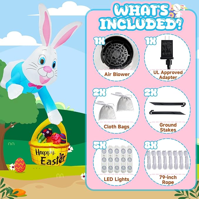 OurWarm 8FT Easter Inflatables Outdoor Decorations, Climbing Bunny with Eggs and Basket, Easter Blow Up for Outside Spring Lawn Yard Roof Decor
