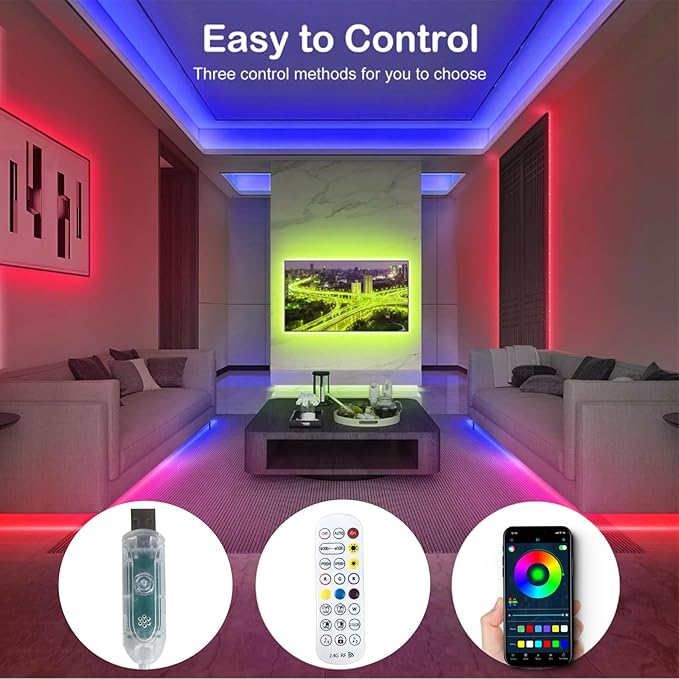 50FT LED Strip Lights IP68 Outdoor Waterproof, 5V USB Powered, Music Sync Bluetooth APP/RF Remote Control Lights for Balcony,Deck,Camping,Garden,Bedroom Decor