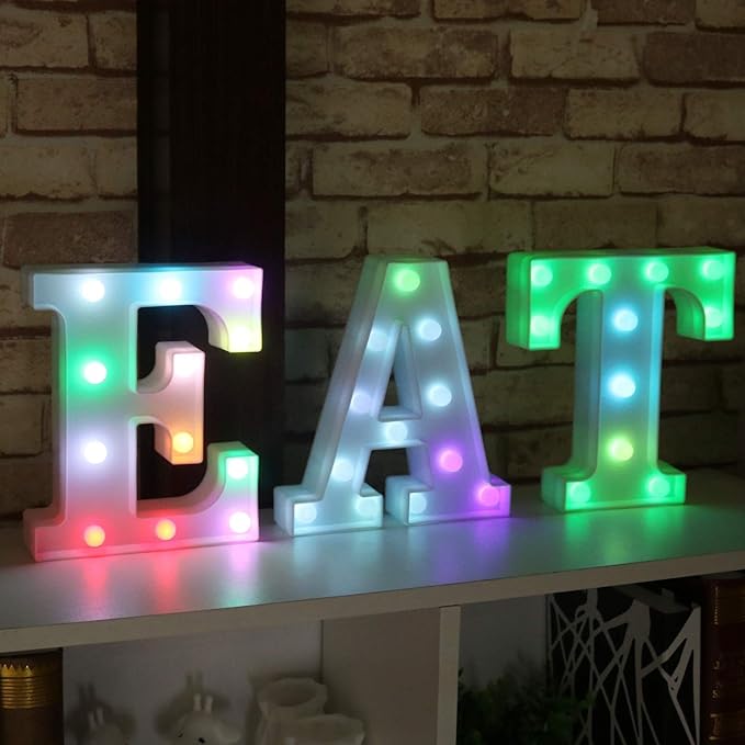 Pooqla Colorful LED Marquee Letter Lights with Remote – Light Up Marquee Signs – Party Bar Letters with Lights Decorations for the Home - Multicolor R