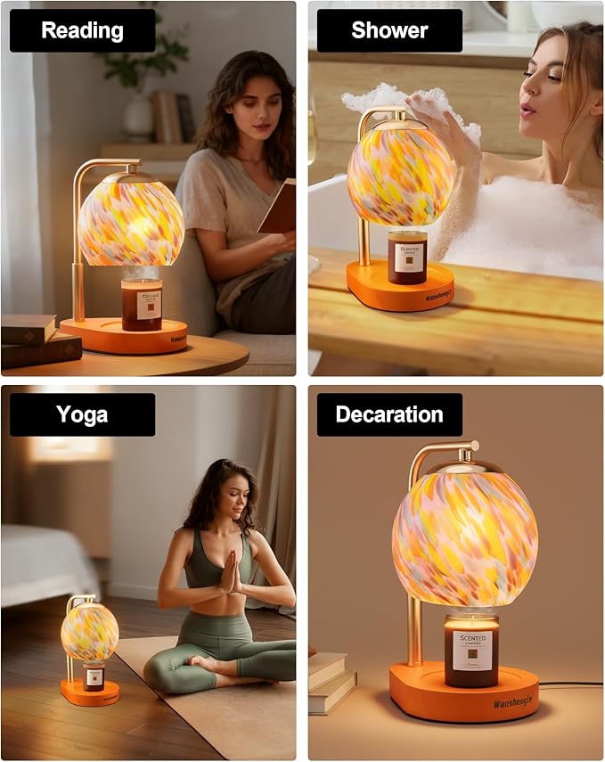 WanshengLe Candle Warmer Lamp with Dimmable 7-Level Brighness, Adjustable Height with 2/4/8H Timer, Home Decor and Gifts for Women Mom Scented Jar - Gold