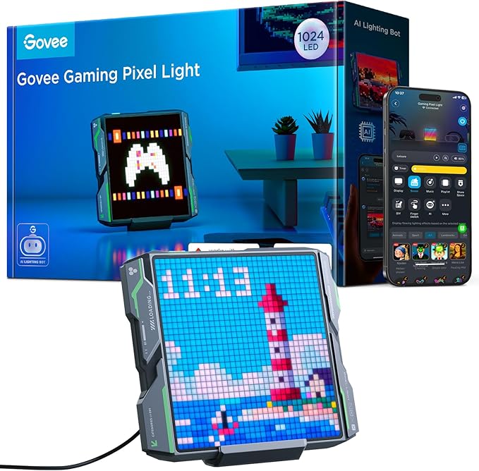 Govee Gaming Pixel Light, RGBIC LED Panel with Real-time Info Display, 150+ Scene Modes & DIY Options, Smart Pixel Lights (Wi-Fi Only), Works with Alexa, Ideal for Game Room Decor, 32x32 Pixels