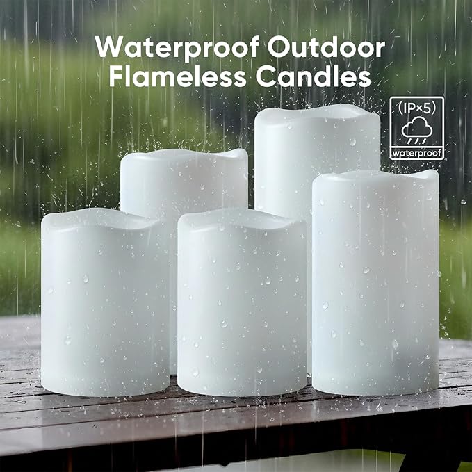 Amagic Flameless Candles Dusk to Dawn Sensor, Outdoor Waterproof Candles Battery Operated, Auto On/Off Flickering Fake LED Pillar Candle for Patio, Yard, Porch, Entryway, Lantern Decor, D3” x H4”5”6”