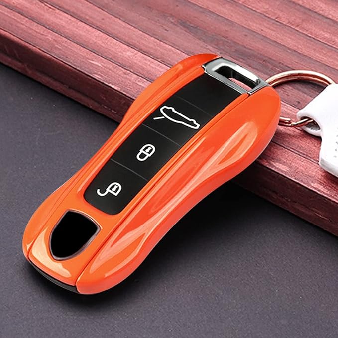 x xotic tech Orange Remote Key Covers Case, Compatible with Porsche Cayenne Cayman Panamera 971 Macan Taycan 911 991 918 Carrera 992, 3PCS Smart Key Fob Painted Keyless Entry Protectors