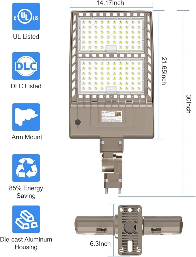 KUKUPPO 320W LED Parking Lot Light 48000LM Dusk to Dawn, DLC UL Listed Industrial Grade LED Shoebox Parking Pole Light 5000K IP65 Outdoor Commercial Area Lighting Arm Mount 100-277VAC