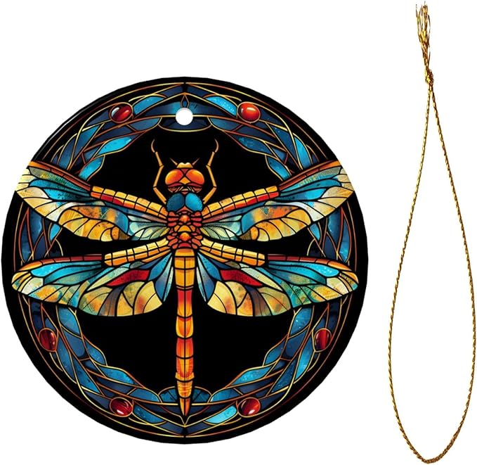 Dragonfly Tribe Christmas Ornaments, Christmas Decorations Xmas Tree Hanging Ornaments, Round Ceramic Festive Keepsake Gift for Xmas Decorations Holiday Home Decor