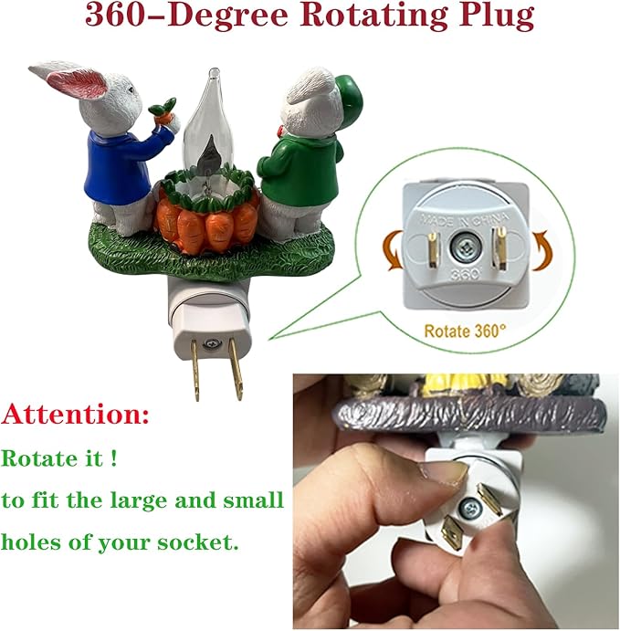 2026 Easter Bunny Decoration Night Light Plug in for Home, Campfire Flickering Nightlight, 3D Rabbit Night Lights Plug into Wall, Spring Home Décor, Valentine's Day Gifts for Boys Girls