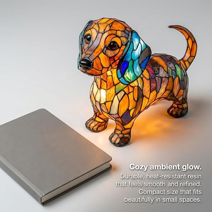 Rainbow Puppy Lamp Stained Glass Dog Night Light 3D Retro Stained Resin Rainbow Pup Lights Charge Powered Table Lamp Puppy Glow Lamps for Home Bedroom Desk (Dog-B)