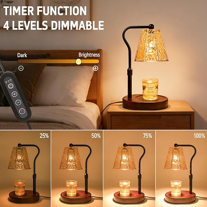 Candle Warmer lamp with Timer Dimmer,Electric Candle Warmer, Vintage Flower Lotus lamp,Compatible with Various Candles, Gifts for Mom Women,Candle Lamp for Bedroom Home Decor (Amber-Retro)